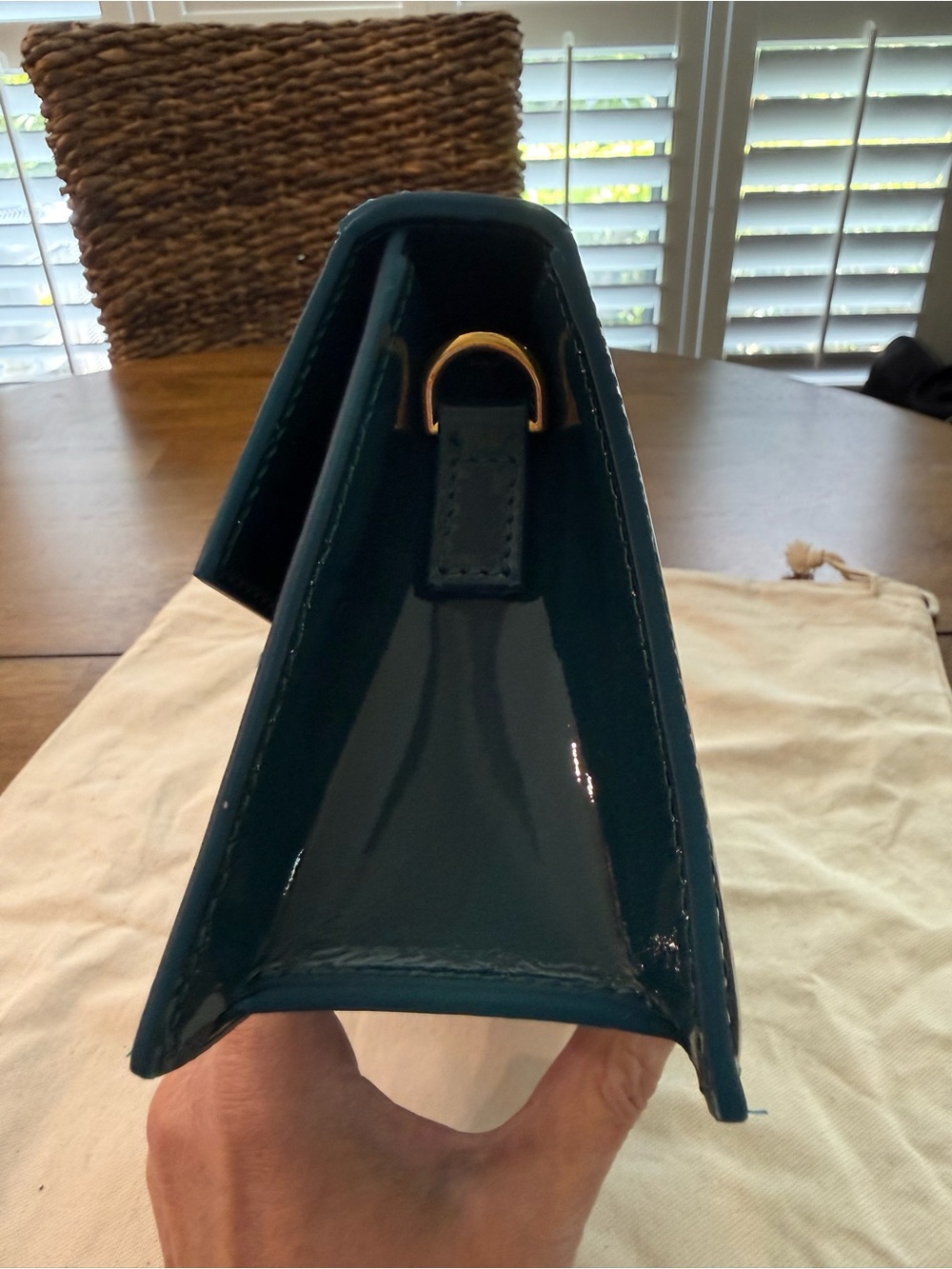 Jacquemus Teal Patent Leather Le Grand Bambino Bag with shoulder strap - Picture 10 of 13